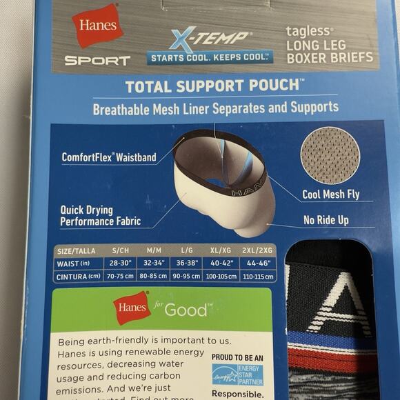 Hanes Sport X-Temp Men's Tagless Trunks 2-Pack "Total Support Pouch" Size M - Picture 7 of 9